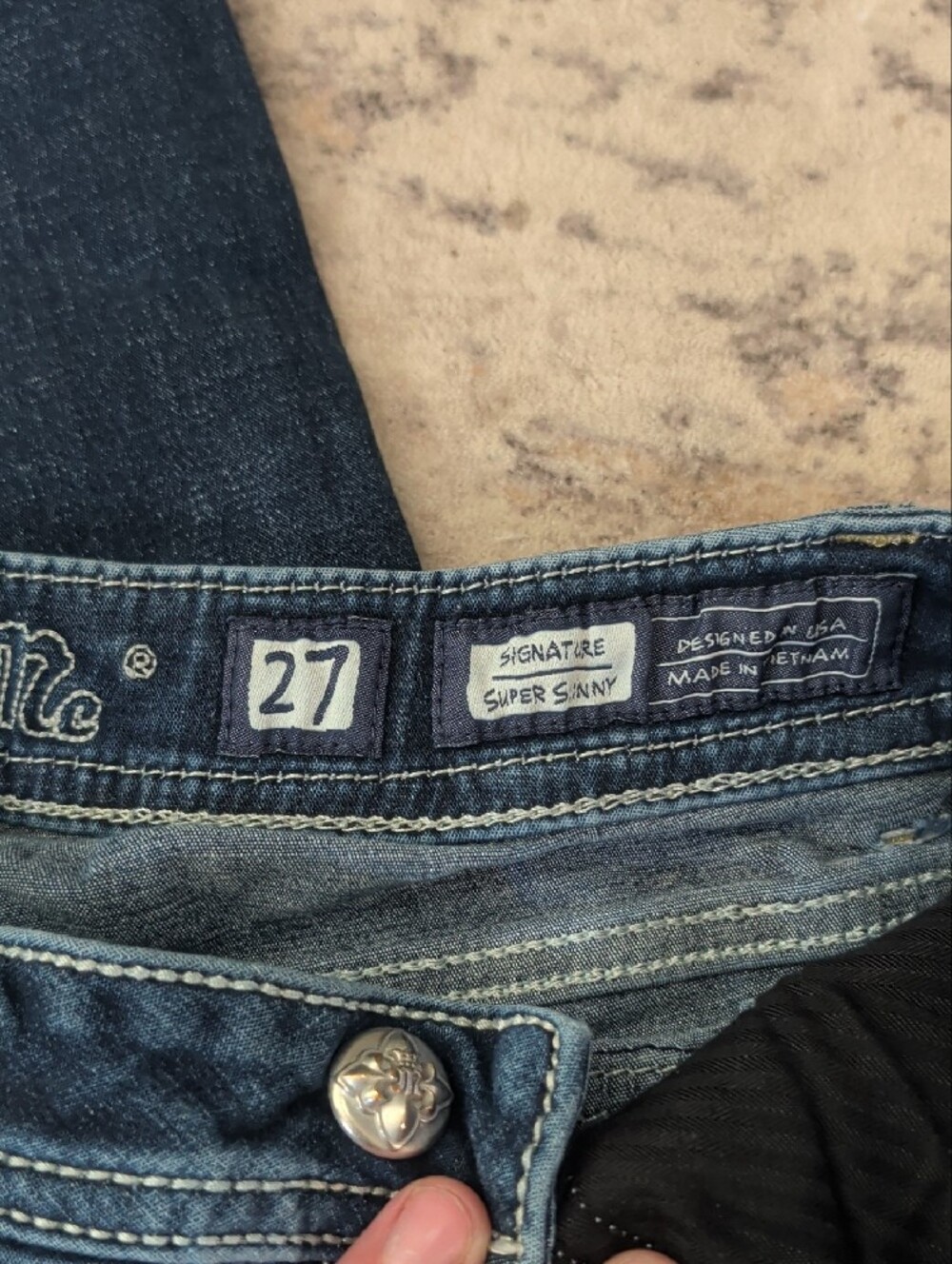 Miss Me Dark Blue Skinny Jeans with Contrast Stitching - Picture 6 of 6